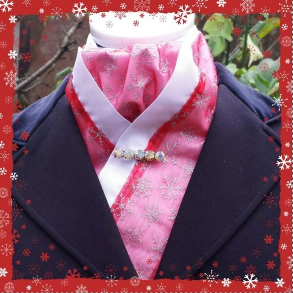 CEPT01. White Taffeta and Red Snowflake Organza Pre Tied Stock Tie