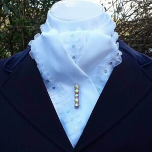 ET06. White Satin Self Tie Stock Tie with a Ruffle Trim
