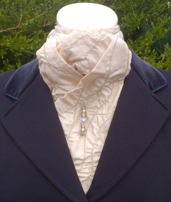 ET12. Beige Taffeta Embroidered Self Tie Stock Tie