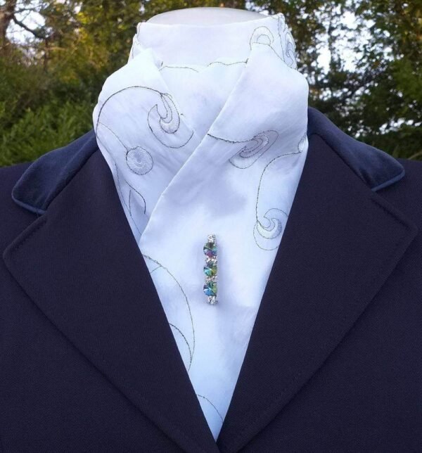 ET14.  White Taffeta Self Tie Stock Tie with Embroidery