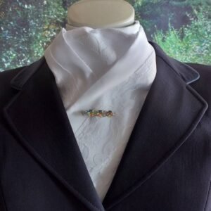 EDDPT05.  White Duchess Satin Pre Tied Stock Tie with a Large Lace Flower Overlay.