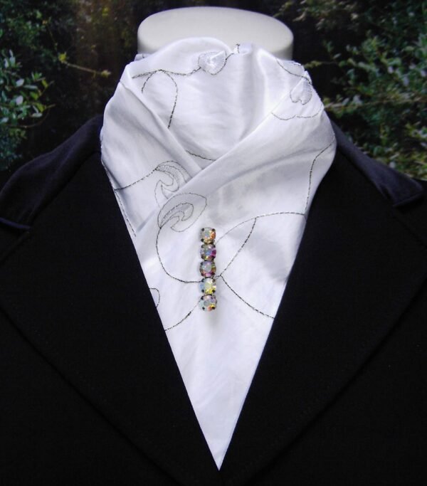 CLo6.  White Embroidered Taffeta Pre Tied Stock Tie