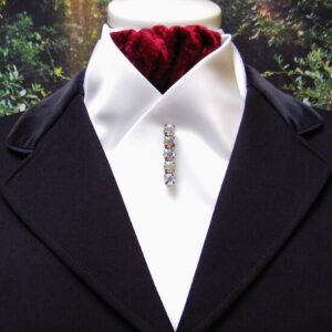 EPT15. White Duchess Satin Pre Tied Stock Tie with a Wine/Burgundy Velvet