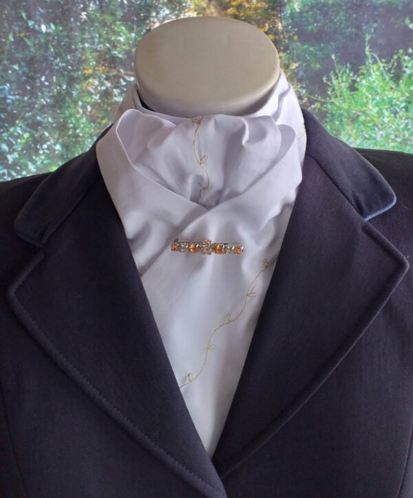 EPT18.  100% White Cotton Pre Tied Stock Tie with Embroidery