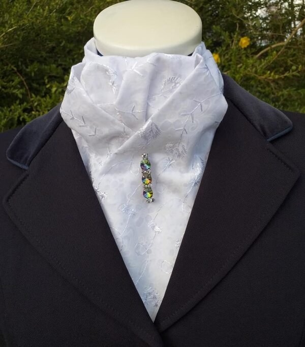 EPT21.  White Printed Cotton Pre Tied Stock Tie with Embroidery