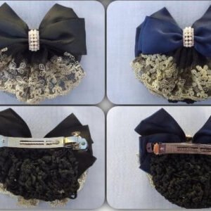 RA01. Black or Navy Bow Hair Clip with a Bun Net