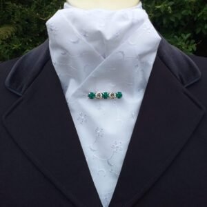 White embroidered cotton pre tied stock, ready tied stock, Dressage stock tie