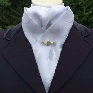 White jacquard pre tied stock, ready tied stock, Dressage stock tie