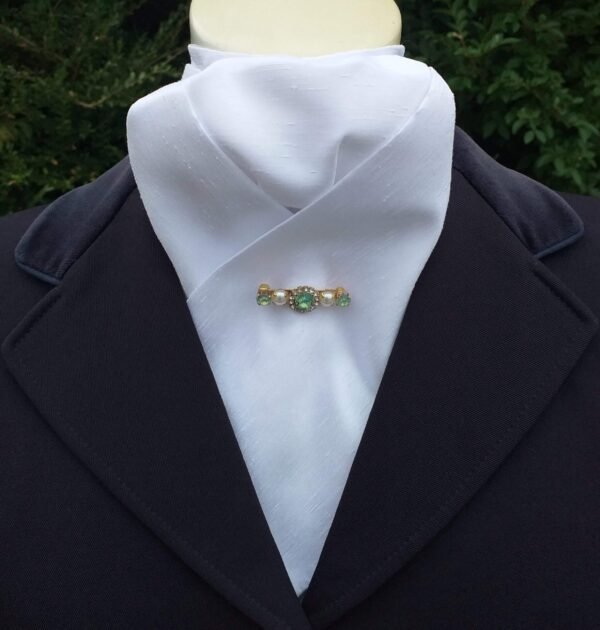 White Satin pre tied stock, ready tied stock, Dressage stock tie