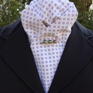 EPT51.  White Cotton Pre Tied Stock Tie with Purple Diamond Pattern