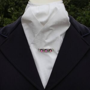 EPT53.  Ivory 100% Cotton Pre Tied Stock Tie with White Polka Dots