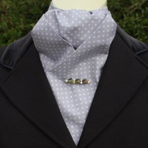 EPT52.  Grey 100% Cotton Pre Tied Stock Tie with White Polka Dots