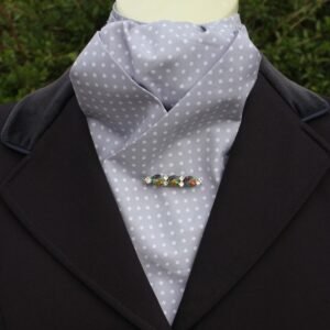 EPT52.  Grey 100% Cotton Pre Tied Stock Tie with White Polka Dots