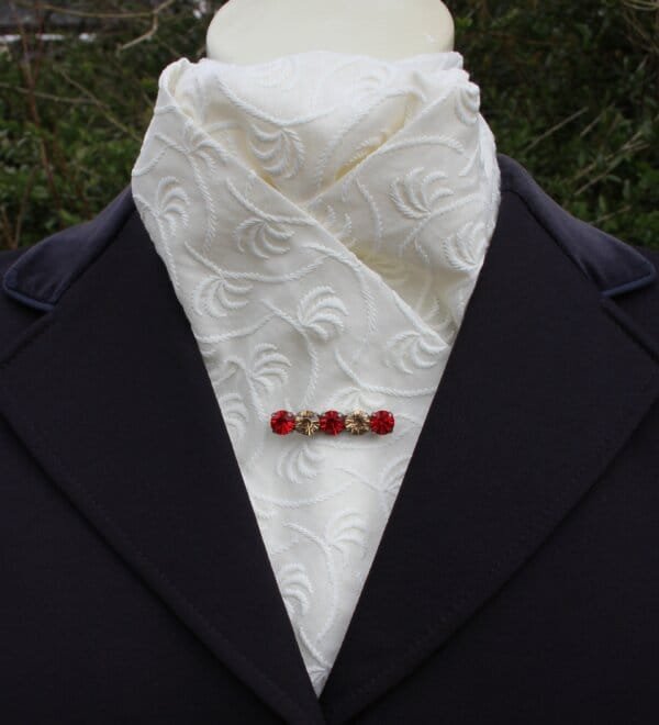EPT14. Cream Embroidered Cotton Pre Tied Stock Tie