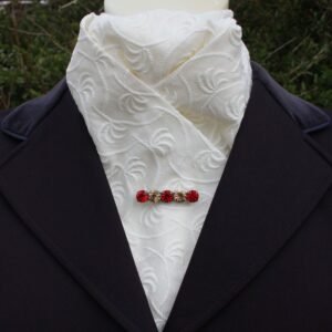 EPT14. Cream Embroidered Cotton Pre Tied Stock Tie