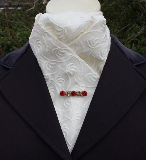 EPT14. Cream Embroidered Cotton Pre Tied Stock Tie