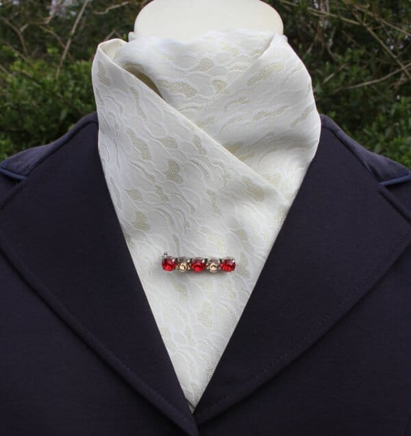 EPT32.  Champagne and Metallic Gold Brocade Pre Tied Stock Tie