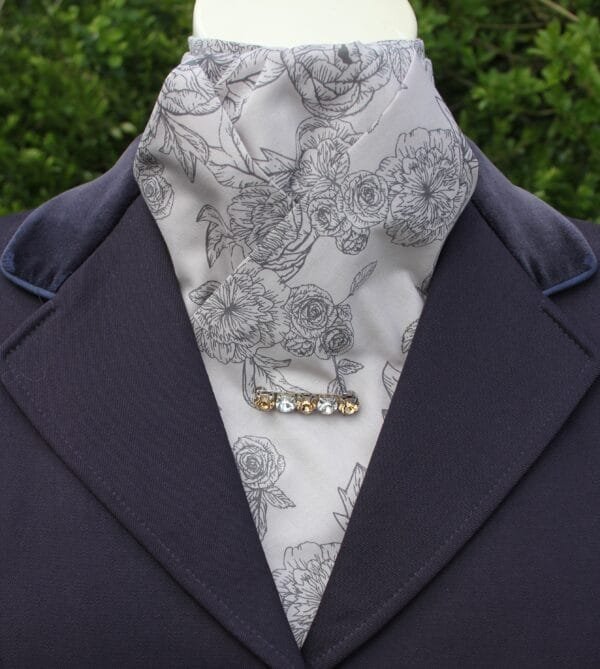 EPT55.  Grey Floral Poly Cotton Pre Tied Sock Tie