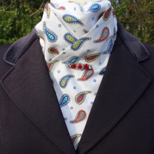EPT57.  Off White Cotton Pre Tied Stock Tie with a Paisley Pattern